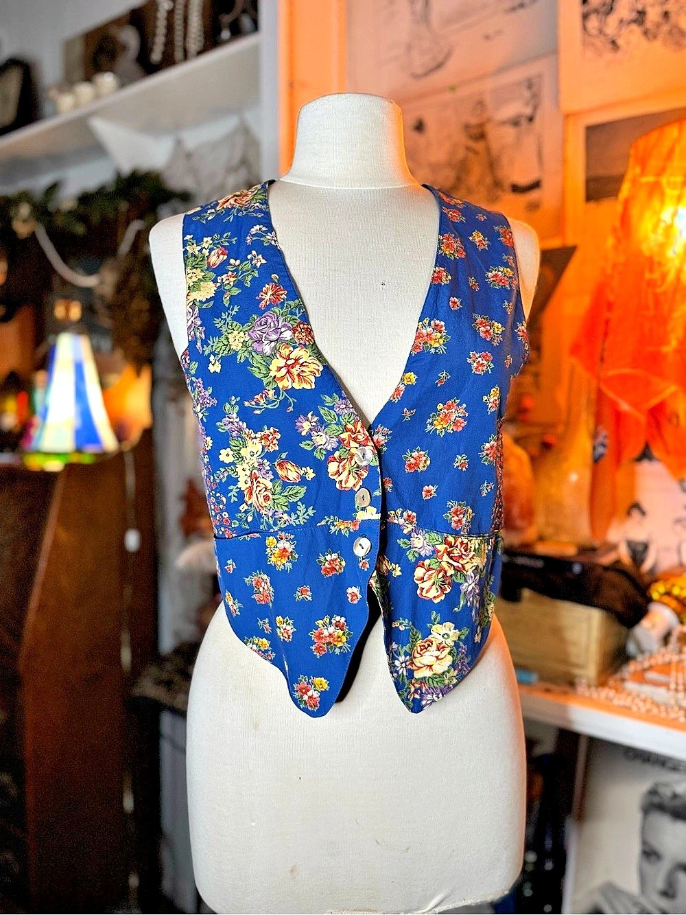 Vintage 1Floral Blue Vest